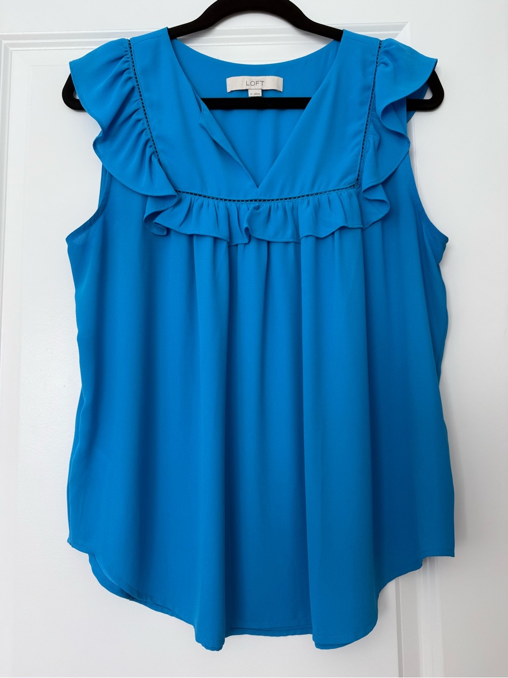 LOFT Bright Blue Ruffle V-Neck Sleeveless Top